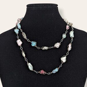 Vintage Wire Caged Natural Stone Necklace